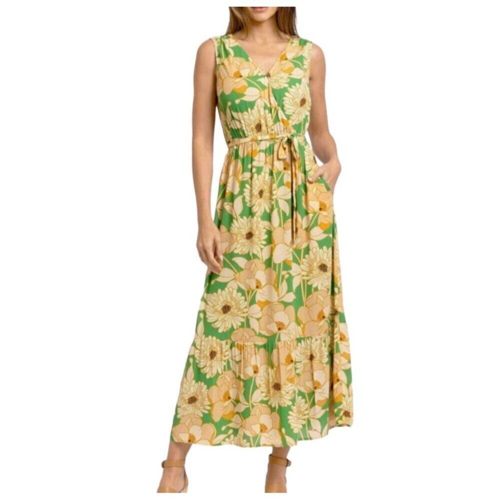 Les Serein  Chelle Green Women Floral V Neck Maxi Dress Size 2X